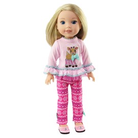 American Fashion World Pink Reindeer Pants Set for 14-Inch Dolls | Premium Quality & Trendy Design | Dolls Clothes | Outfit Fashions for Dolls for Popular Brands