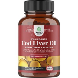 etc Nature's Kraft Wild Iceland Cod Liver Oil - Omega Fatty Acids -- 100 Softgels / 네이쳐스 크래프트 와일드 아이슬란드 대구 간유 - 오메가 지방산 -- 100 소프트젤