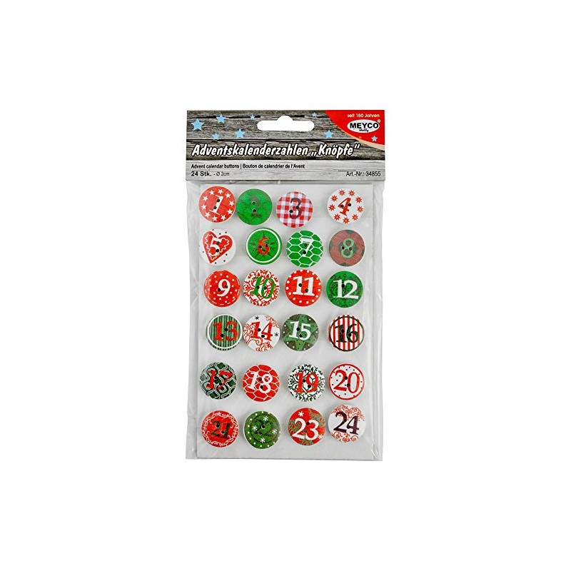Advent calendar pay - buttons; 2cm, 24 Piece/Packets nicht washable