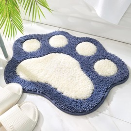 Molesun Paw Shaped Bath Mat, Cute Bathroom Rug Non-Slip, Soft Microfiber Water Absorbent Thick Shower Rug, Machine Washable Bath Rug for Bathroom Bedroom, Blue, 17x23