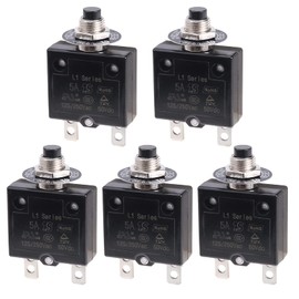 RKURCK Thermal Circuit Breaker 5 Amps, Thermal Overload Protector L1 Series 125-250V AC 50V DC Push Button Manual Reset Circuit Breaker 5A 5 Pack
