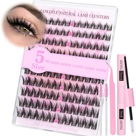 zanlufly Natural Lash CLusters C Curly Wispy Eyelash CLusters Short Anime Lash Extension Kit Makeup 9 10 11MM Manga Eyelashes Cosmetic Lash Bond and Seal Lash Applicator Lash Brush#springtok - Specification: (5 Sizes)Natural Kit