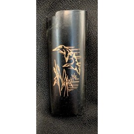 BIC Vintage Painted Mallard Duck Bic Lighter Metal Cover Case Gold on Black