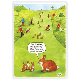 Funny Birthday Card for Him - Humorous Golf Design - Rabbits on the Fairway - Eco-Friendly