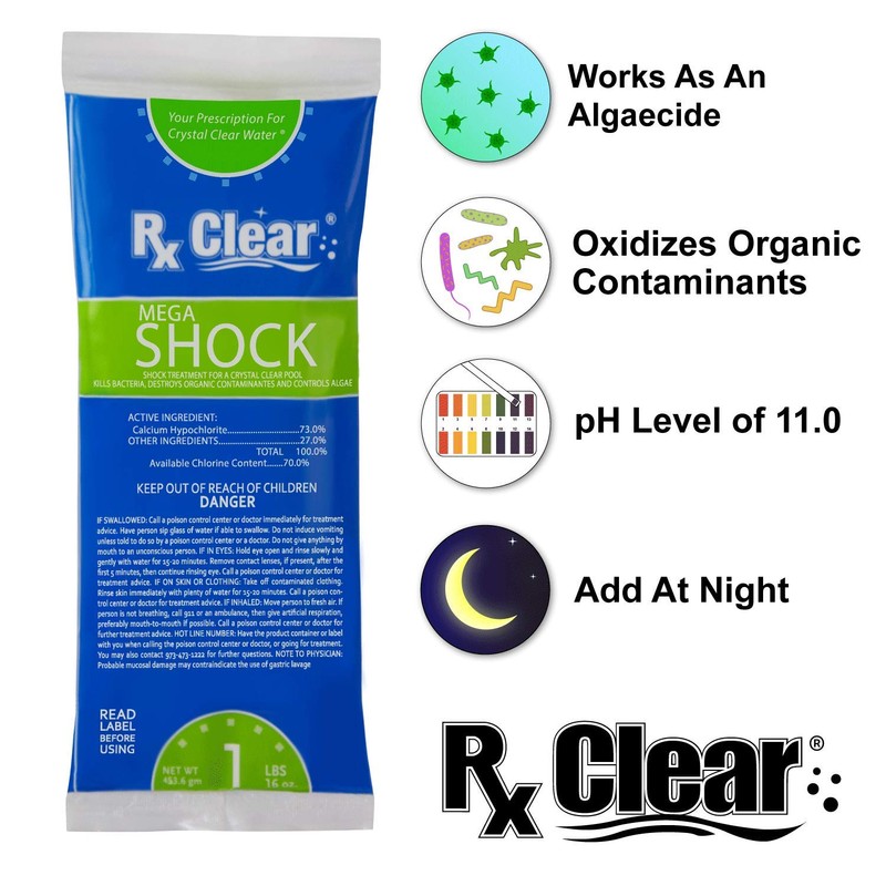 Rx Clear Mega Shock | 73% Calcium Hypochlorite | Kills