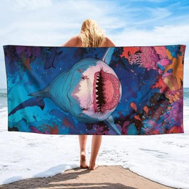 YISUMEI Deep Sea Shark Beach Towels for Adults Extra Large 180 x 90 cm, Microfibre Quick Dry Towel for Travel Swimming Camping Sports