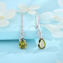 FJ Teardrop Dangle Earrings for Women 925 Sterling Silver Peridot Drop Earrings Pear Leverback Earrings August Birthstone Jewellery Gifts for Her