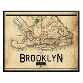 Vintage Brooklyn New York City Wall Art Map Print - Ready to Frame Photo (8X10) - Perfect Gift for NYC Map Fans and Great for Home Decor