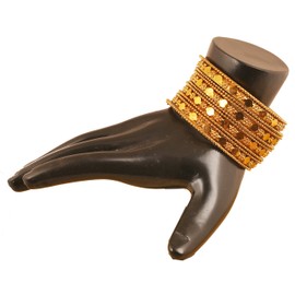 NEW! Touchstone "Golden Bangle Collection" Indian Bollywood Floral Work And Beaten Metal Designer Jewelry B angle Bracelets. Set of 12. In Antique Gold Tone For Women.