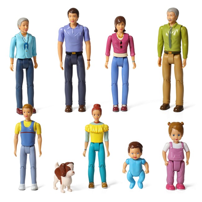 Beverly Hills Doll Collection Sweet Lil Family Friends Figures- New Addition Set of 9 Dollhouse People - Grandma, Grandpa, Mom, Dad, Sister, Brother, Toddler, Baby and Dog
