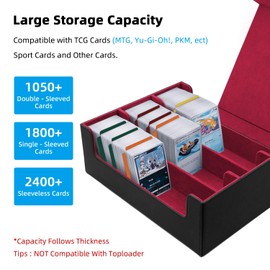 Tolesum Trading Card Storage Box, Card Deck Box for MTG, Gathering Card Box for 1800+ Cards with Dividers, PU Leather Magnetic Trading Cards, Compatible Magic Commander TCG Cards, Black and Red