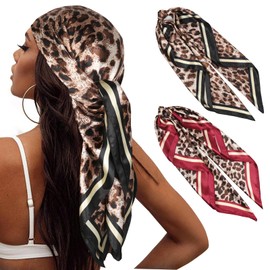 MaopaoBeauty 2 Pack Head Scarf for Women Hair 35" Square Satin Scarf Tops for WomenLike Silk Hair Wrap for Sleeping Head Wrap & Bandana