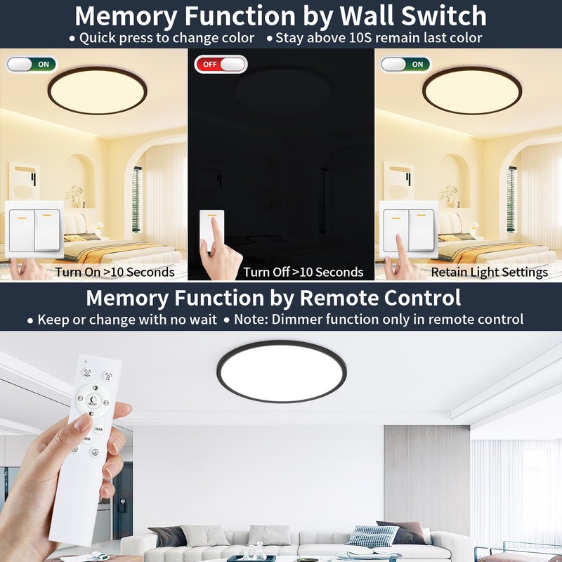 19 Inch Flush Mount Ceiling Light with Night Light, 45W