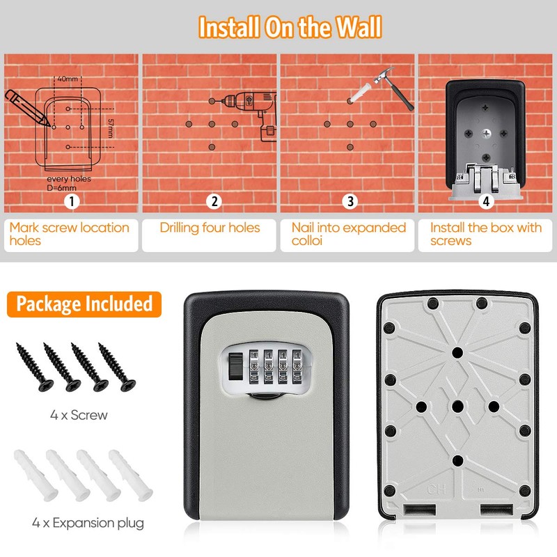 Key Lock Box Wall Mounted, Fayleeko 4 Digit Combination Lockbox