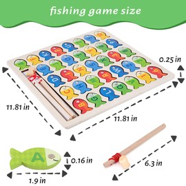 Epzia Wooden Magnetic Fishing Game - Montessori Toys for Toddlers, ABC Alphabet Color Sorting Puzzle, Fine Motor Skill Toy for 2-4 Years Old Preschool Kids， with 2 Pole