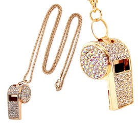 2pcs Gold Diamond Metal Bling Crystal Rhinestone Whistles with Golden Chain Lanyard Shining,Bling Whistle,Loud Sound,Sports Gift Gear for Referees,Teachers,Sports Competition,Basketball,Training
