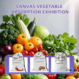 Potato Onion Storage Bags 3PCS Reusable Produce Storage Bags Breathable Canvas Vegetable Bags with Drawstring for Fresh Keeping, Organizing Pantry, Kitchen Storage