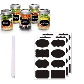 120 Etiquetas para Frascos Etiquetas Adhesivas Fashion Etiquetas de Pizarra Etiquetas de Pizarra de Mason Jar con un Marcador de Tiza Blanca Pegatinas Adhesivas Decorativas Duraderas Reutilizables para Organizador de Almacenamiento Etiquetas de Regalo Or