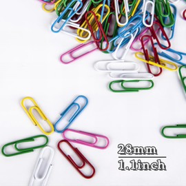 Paper Clips, Medium Size Paper Clips 1.1 Inch (28mm) 400 Pcs, Assorted Color Coated Paper Clips, Metallic Paperclips, Colored Paper Clips Great for Office School Document Organizing