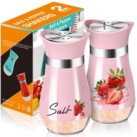2 Pack Strawberries Salt and Pepper Shakers,4 oz Cute Stainless Steel Glass Containers,Suitable for Kitchen Theme Decor Sets,Camping,BBQ(Pink)