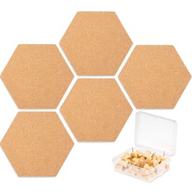 Whaline Large Size Hexagon Cork Board Tiles with Full Sticky Back, Wall Bulletin Boards Pin Board with 40 Push Pins for Pictures, Photos, Drawing