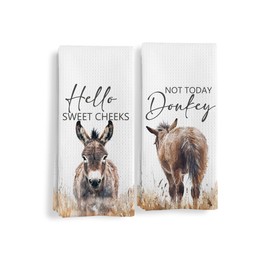 Qeheb Donkey Gifts Funny Hand Towels Set of 2, Hello Sweet Cheeks Not Today Donkey Botanical Decorative Hand Towels for Bathroom Decor, Funny Farmhouse Bathroom Decor, Dish Cloths & Dish Towel