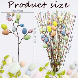 QXBXYHM 32 Pcs Artificial Easter Spray Vine with Pastel Easter Eggs and Decorative Berries Spring Floral Stems-Easter Egg Twig Branches for Easter Crafts Floral Arrangement Wreath Making Decoration