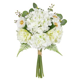 Hydrangea artificial Flowers 14.9" White Faux Flowers Fake Hydrangea Daisies Silk Arrangements Realistic Fake Flowers for Vase Floral Centerpiece Arrangements Wedding Bridal Bouquet Party Home Decor