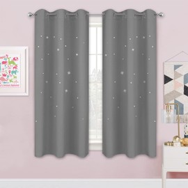 NICETOWN Silver Grey Star Blackout Curtains for Kid's Bedroom, Grommet Thermal Insulated Room Darkening Short Curtains for Living Room, 2 Panels, 42" Wide x 63" Long