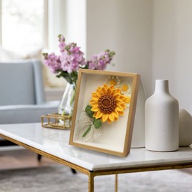 Marvogo Crochet Flowers Photo Frame, Crochet Sunflower and,Daisy, Sunflower Photo Frame,Home & Office for Wall Decor, Office Decor, Desktop Decoration,Finished prod (Yellow)