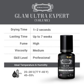 Super Fast Dry Super Strong Eyelash Extension Glue Glam Ultra Expert Volume 5ml/Black Glue/Dry Time 1-2 Seconds / Lasts Up to 7 Weeks / Latex Free