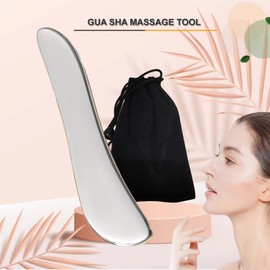 Hysotok Face Roller Guasha Tool for Face, Facial Roller Massager Reduce Wrinkles in Neck Eyes, Stainless Steel Guasha Set for Face Body Massager Chin Lift Skin Tightening (Silver SType)