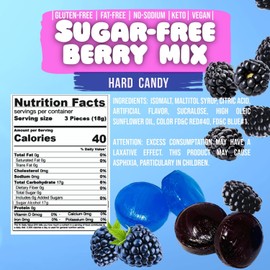 SweetGourmet Sugar-Free Hard Candy Berry Mix, Blue Raspberry and Blackberry Flavors, Keto Friendly, Gluten-Free, Fat-Free, 3-Pound Resealable Pouch