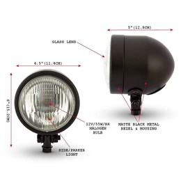 Alchemy Parts 4.5 inch Motorcycle Headlight in Custom Matt Black H4 55W Headlamp for Chopper Cruiser Bottom Mount Ideal for Trikes As Well (Type 3672)