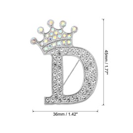 PATIKIL Letter Brooch Pins, Crown Initial Rhinestone Alphabet D Letter Lapel Badges Pin for Women Suits Dress Coat Clothes Craft, Silver Tone
