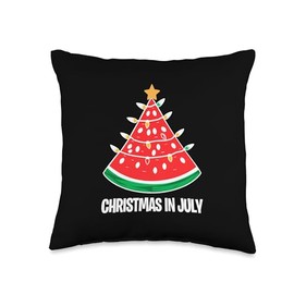 Christmas in July Xmas summer watermelon fairy lights Throw Pillow