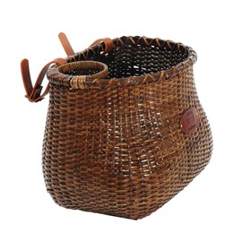 Bike Basket for Women's Beach Cruiser or Scooter The Original Wicker Bicycle Baskets with Built in Cup Holder for Front Handlebar-Classic Vintage Style Handmade Natural Rattan Wicker (Stained)