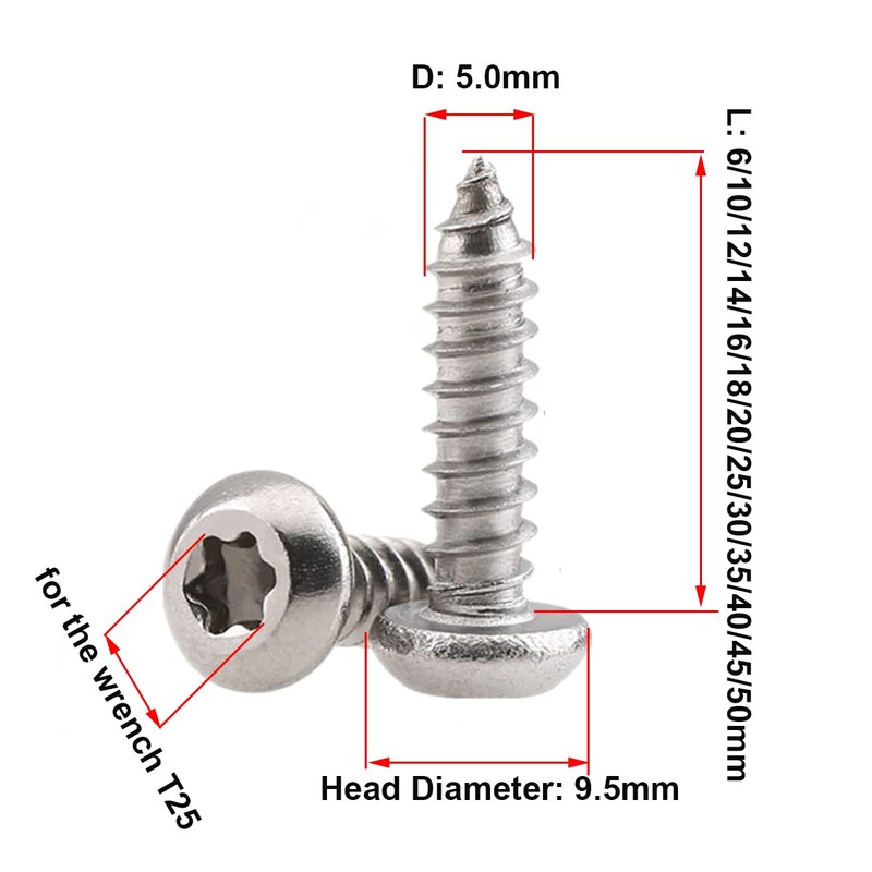 Qrity 50PCS M5x20mm Self Tapping Screw, Torx Pan Head Screws,