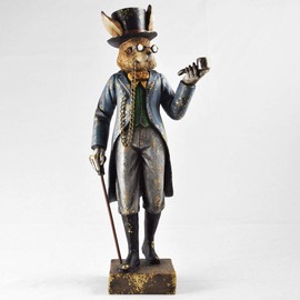 Fiesta Studios Rabbit with Pipe Statue Vintage Clothing Style Unique Novelty Decor Steampunk Fantasy Dapper Animals H28cm