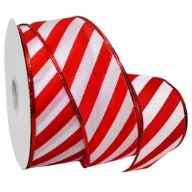 Morex Ribbon Wired Frosted Candy Cane Ribbon, 2.5 inch by 50 Yards, Red/White, 7412.60/50-609