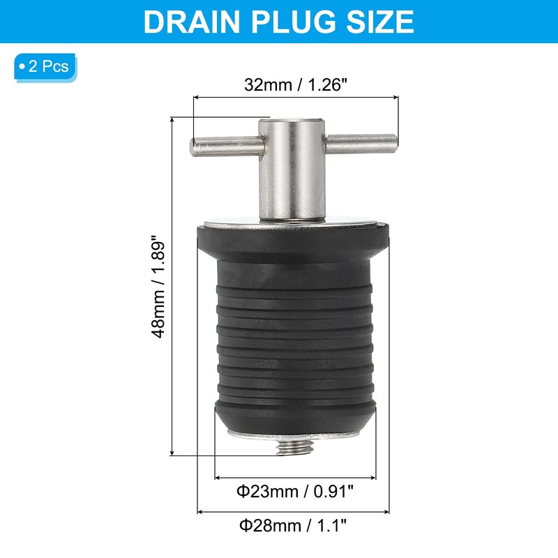 PATIKIL 1" Boat Drain Plug 2pcs T Handle Stainless Steel