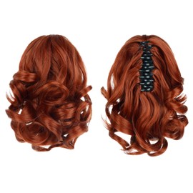 HEWEICSY 9" Auburn Ponytail Extensions, Short Curly Clip in Ponytail Claw Hair Extension Natural Looking Synthetic Hairpiece for Women