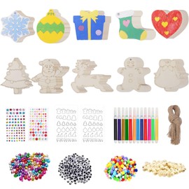 FOGAWA 376PCS Wooden Christmas Decorations Christmas Crafts for Kids Adults Wooden Christmas Tree Decorations Wooden Christmas Ornaments with Colored Markers Twines for Crafts DIY Xmas Gifts
