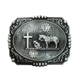 YOQUCOL QUKE American Western Celtic Cross Horseman Horse Rhinestone Religious Belt Buckle