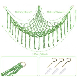 Stuffed Animal Hammock Corner, Hand-knitted Large Plushie Net Toy Hammock with Wooden Rings | Boho Cute Stuff Animal Storage for Nursery & Bedroom | Mesh Kids Toy Organizer Holder Nursery Room Decor