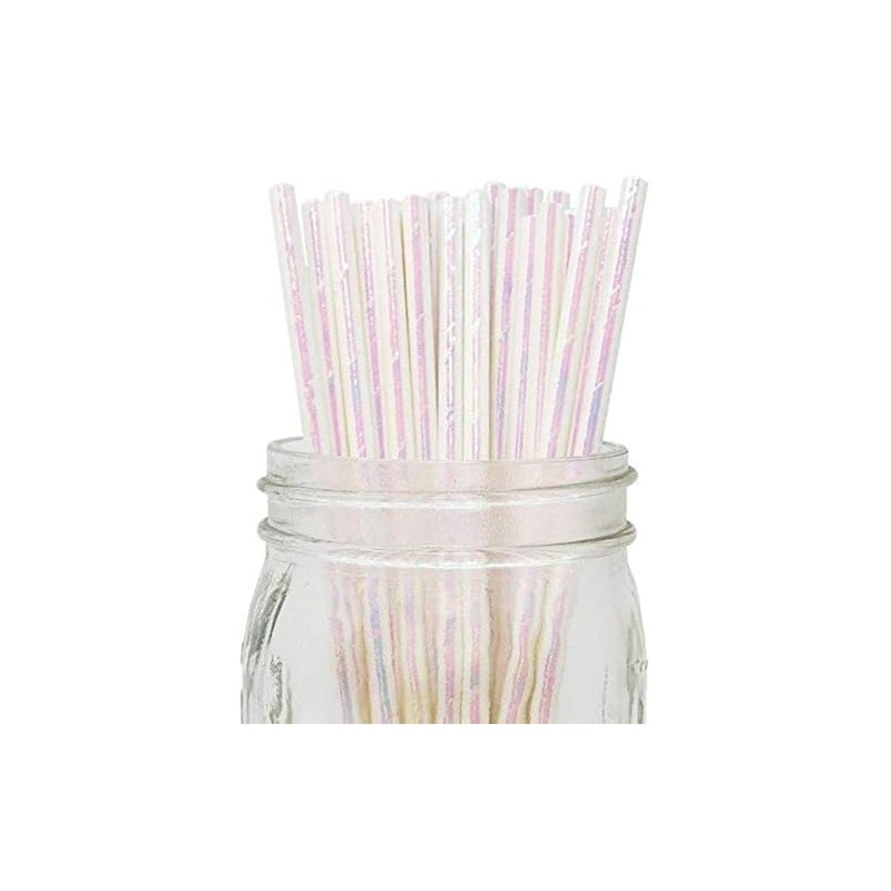 N//C Iridescent White Papers Straws, 7.75'' Cocktail Drinking Straws For