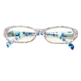 ICARA Bling Rhinestone Reading Glasses Fashion Ladies Readers Spring Hinge with Pattern Print Eyeglasses for Women (white, 1.5, x)