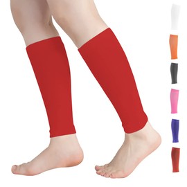 Novetec Calf Compression Sleeves for Men & Women (20-30mmhg) - Leg Compression Sleeve for Running, Cycling, Shin Splints Support, Relieve Legs Pain, Travel (One Pair)(Red,Medium)