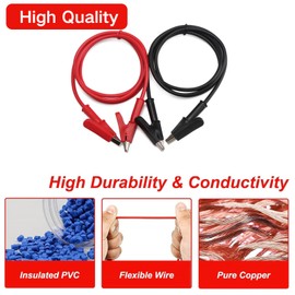 Dealikee 2pcs Crocodile Alligator Clips with 2pcs Banana Plugs, 15A Test Lead Wire Cable with Insulators Clips with 4mm Stackable Banana Plug for Multimeter, Electrical Test Wire 1000V/15A, 3.3 ft/1m