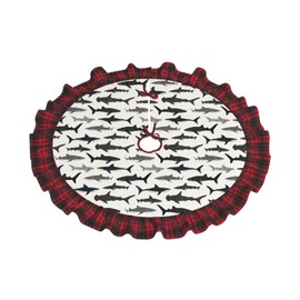 Sharks Nautical Boys 30 Inch Christmas Tree Skirt Red and Black Buffalo Plaid Edge Decoration for Merry Christmas Farmhouse Winter Holiday Party Home Decoration Ornaments Indoor Outdoor